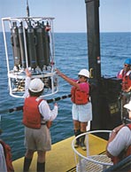 Lake Monitoring Aboard the Lake Guardian, Summer 1999. Photo Credit: Helen Domske, Great Lakes Program Associate Director and NY Sea Grant Extension Specialist